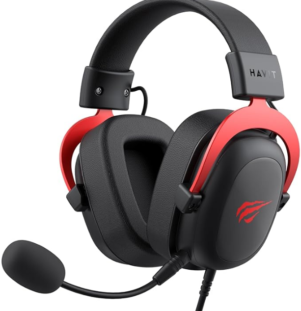 Havit H2002d Black Red, Gamer, com Microfone Destacável, Falante 53mm, Plug 3, 5mm